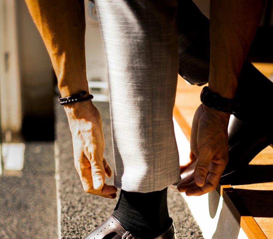 Tailored trousers with a double monk-strap dress shoe, bespoke tailoring in Sugar Land, TX